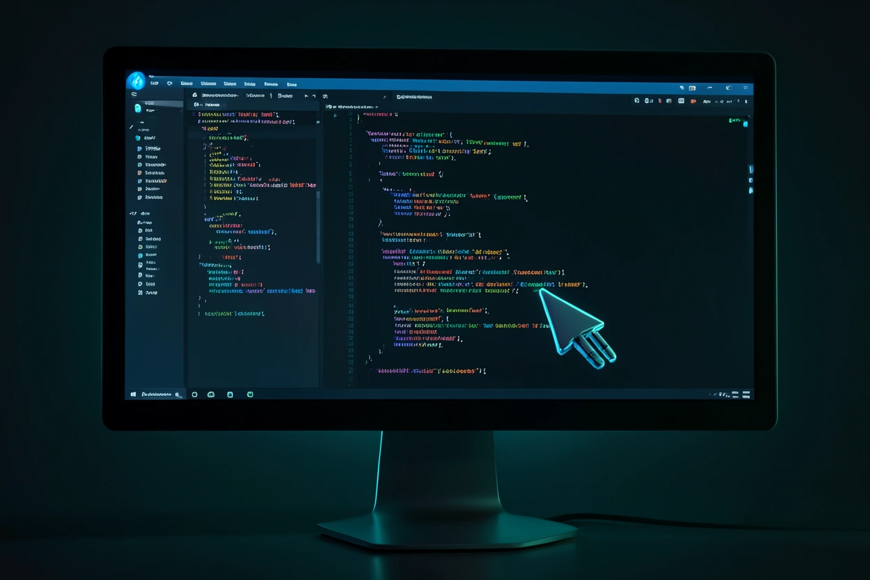 Terminal de codage IA affichant du code lumineux sur fond sombre