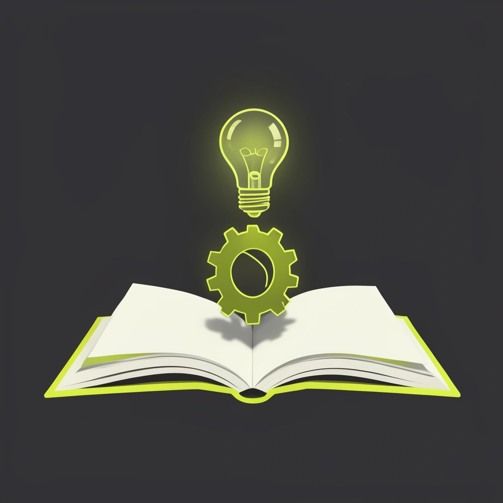 Livre ouvert avec roue dentée et ampoule